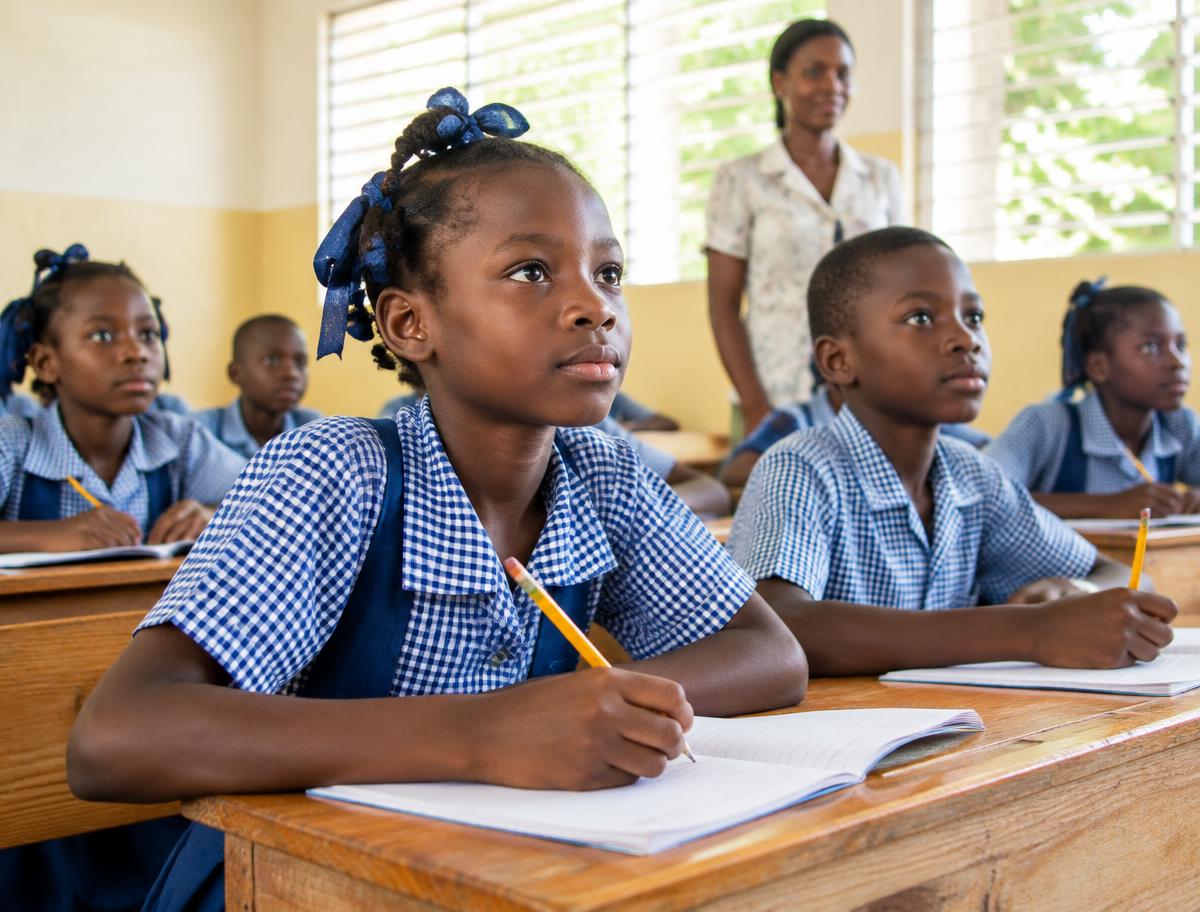 Children learning in a Haitian classroom